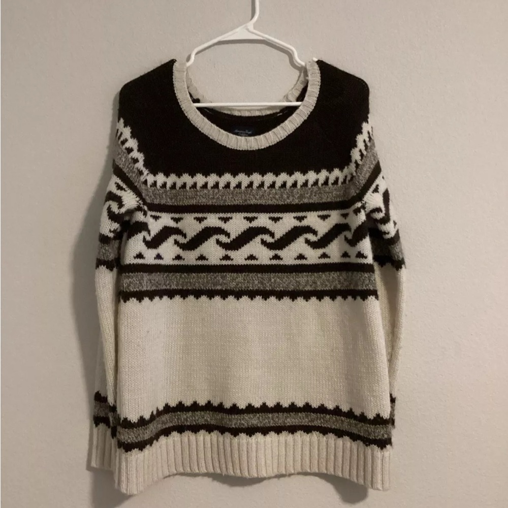 American Eagle wool blend grandmacore oversized fair isle knit sweater M